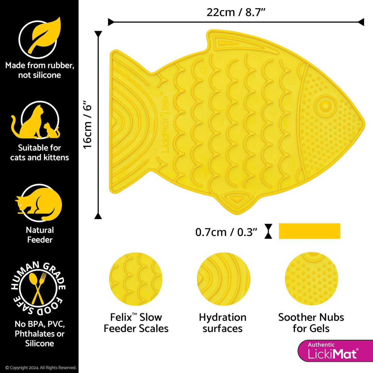 Felix, Fish-Shaped Cat Slow Feeders Lick Mat, Boredom Anxiety Reducer; Perfect for Food, Treats, Yogurt, or Peanut Butter. Fun Alternative to a Slow Feed Cat Bowl or Dish, Yellow (Yellow)
