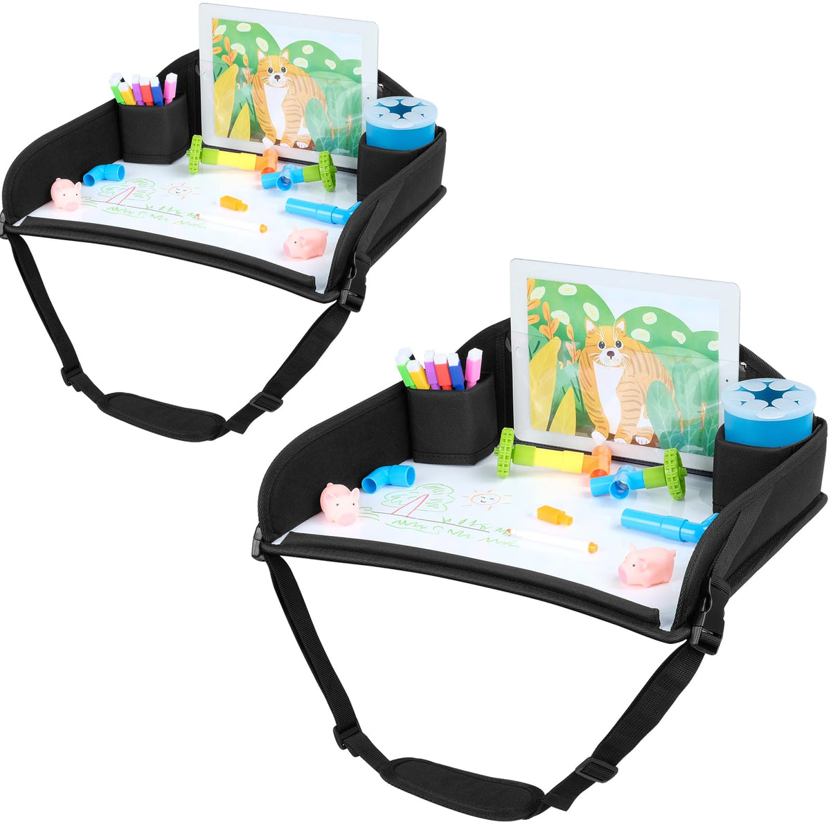 Kids Travel Tray for Toddler Car Seat (Black -2PCS)