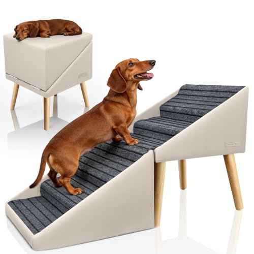 Dog Stairs & Ramp for High Bed & Couch (Beige / 22.8in Bed)