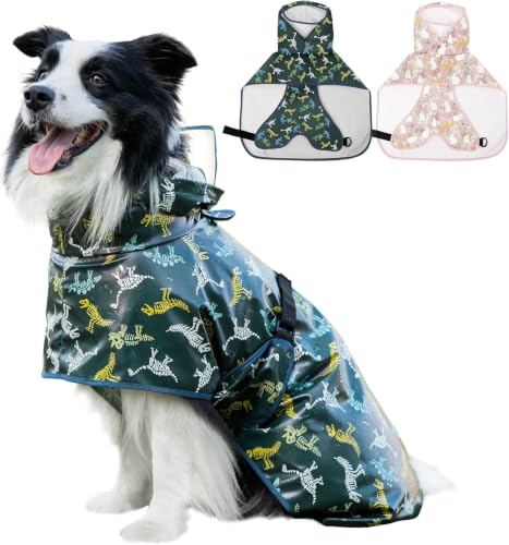 Dog Raincoat Waterproof Windproof Dog Rain Jacket with Hood (Green / 4XL(50-55lbs))