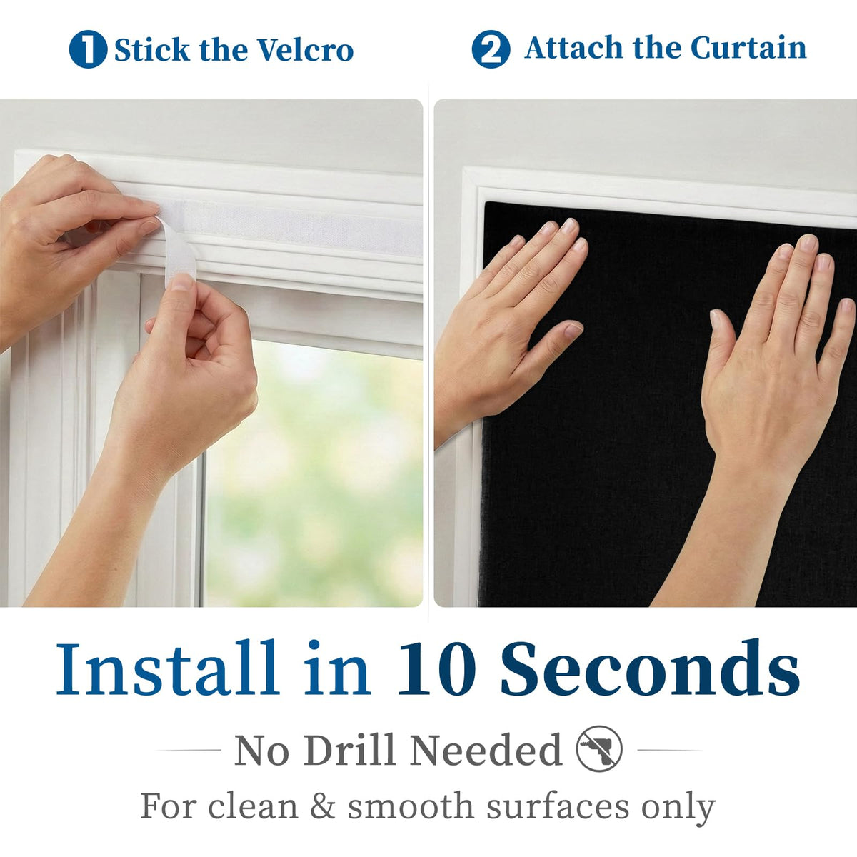 100% Blackout Self Adhesive Curtains (52"W x 60"L (Pack of 1) / Black)