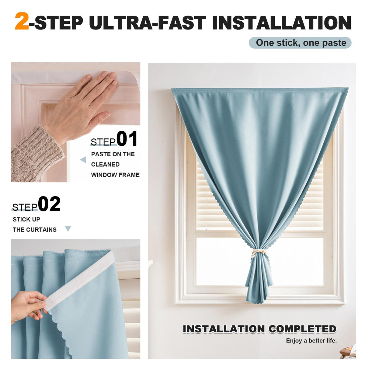 Self Adhesive Curtains (59"W x 71"L (Pack of 1) / Lake Blue)