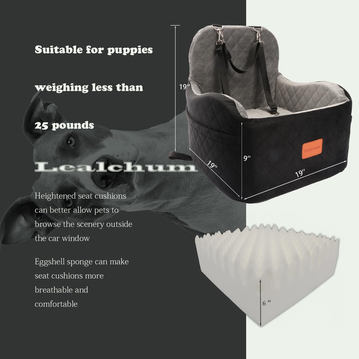 Dog Booster Car Seat for Small (Black/Grey / Medium)