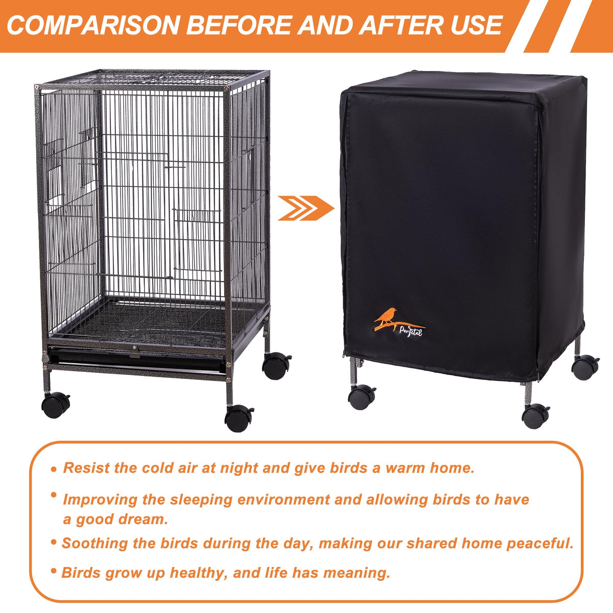 Small Black Blackout Bird Cage Cover (17.9"L x 17.9"W x 30.3"H)