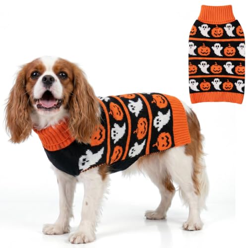 Dog Halloween Sweater for Small Dogs Knit Pet Outfit with Pumpkin (Large (11-19lbs) / 01#Halloween pumpkin)
