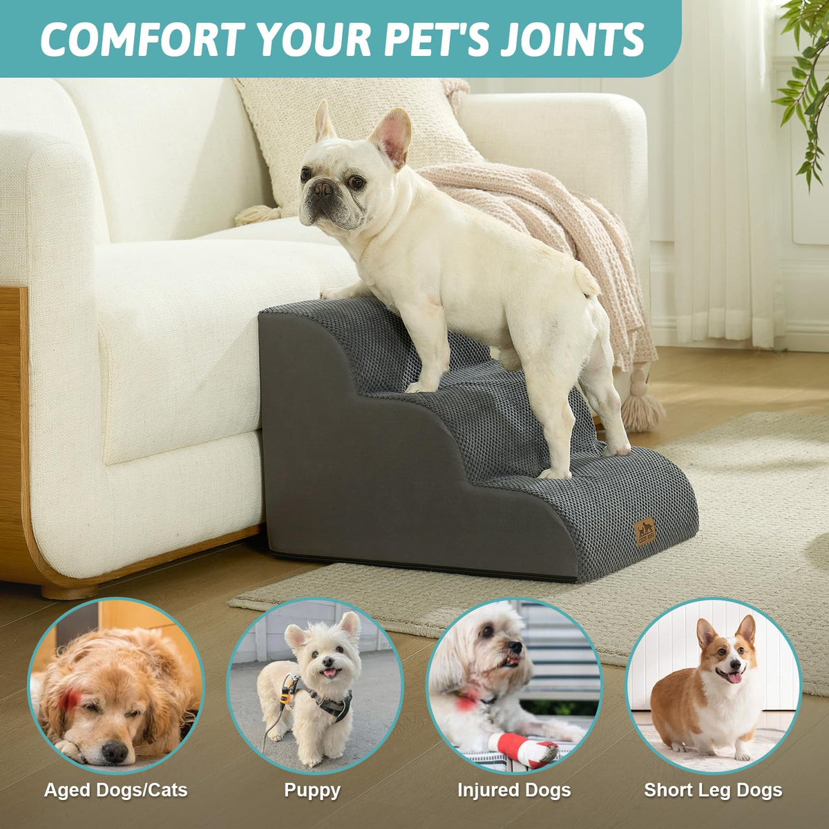 Dog Stair for Small Dog 15.7" H (Deep Grey / 15.7" x 22.4" x 15.7")