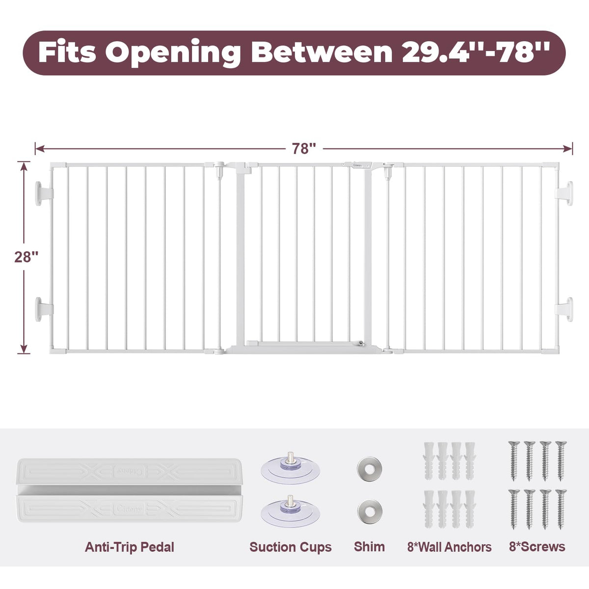 29.4 78" Extra Wide Baby Gate (White / 78" Wide)