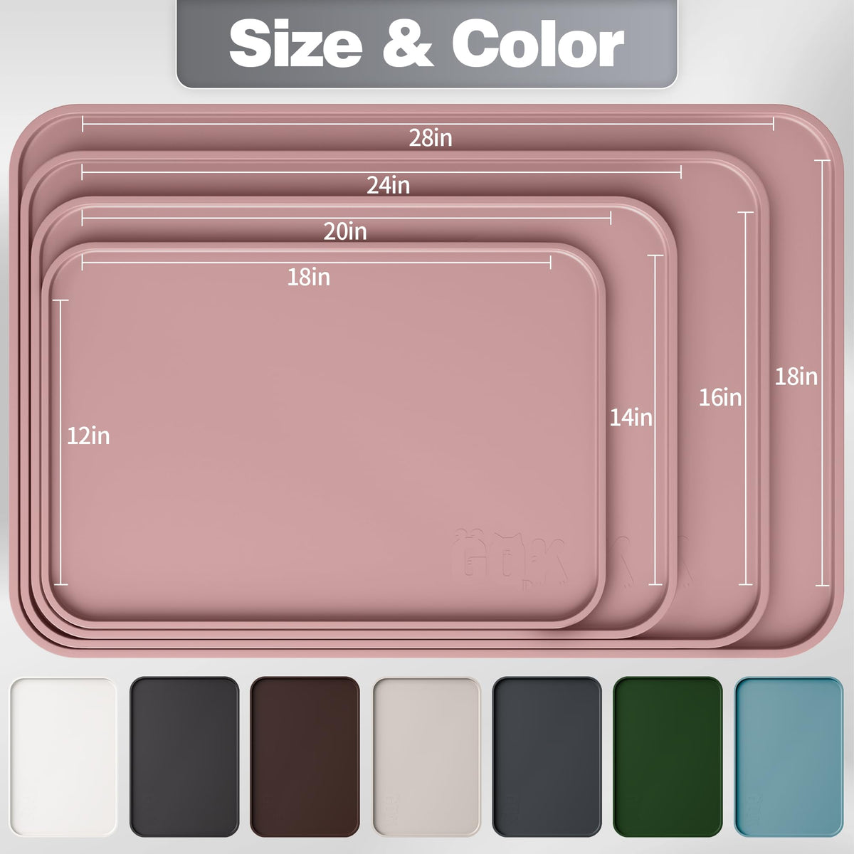 Silicone Dog Cat Food Mat Extra Thick Raised Edge (Dusty Rose / 28"L x 18"W)