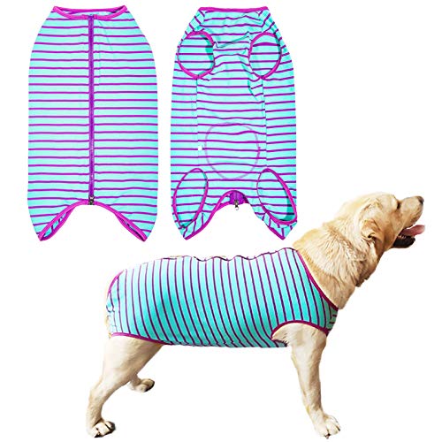 Dog’s Recovery Suit Post Surgery Shirt for Female Male Dog (2xl / purple stripe)
