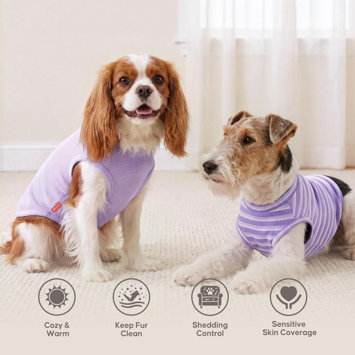 2Pack Waffle Dog Shirt for Medium Large Dogs Striped Dog Sweater (XX-Large (28-50lbs) / 2Pack(Purple+Striped))