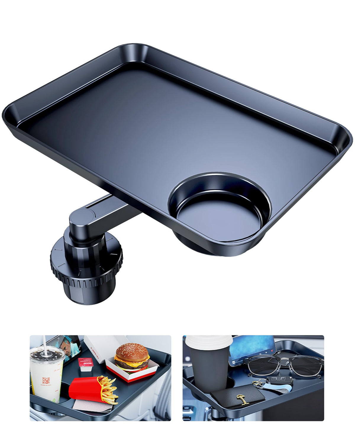 Tesla Model 3 Y ABS Car Cup Holder Tray Expander for Food Snack (11.8"*8.3"-Rectangular Tray)