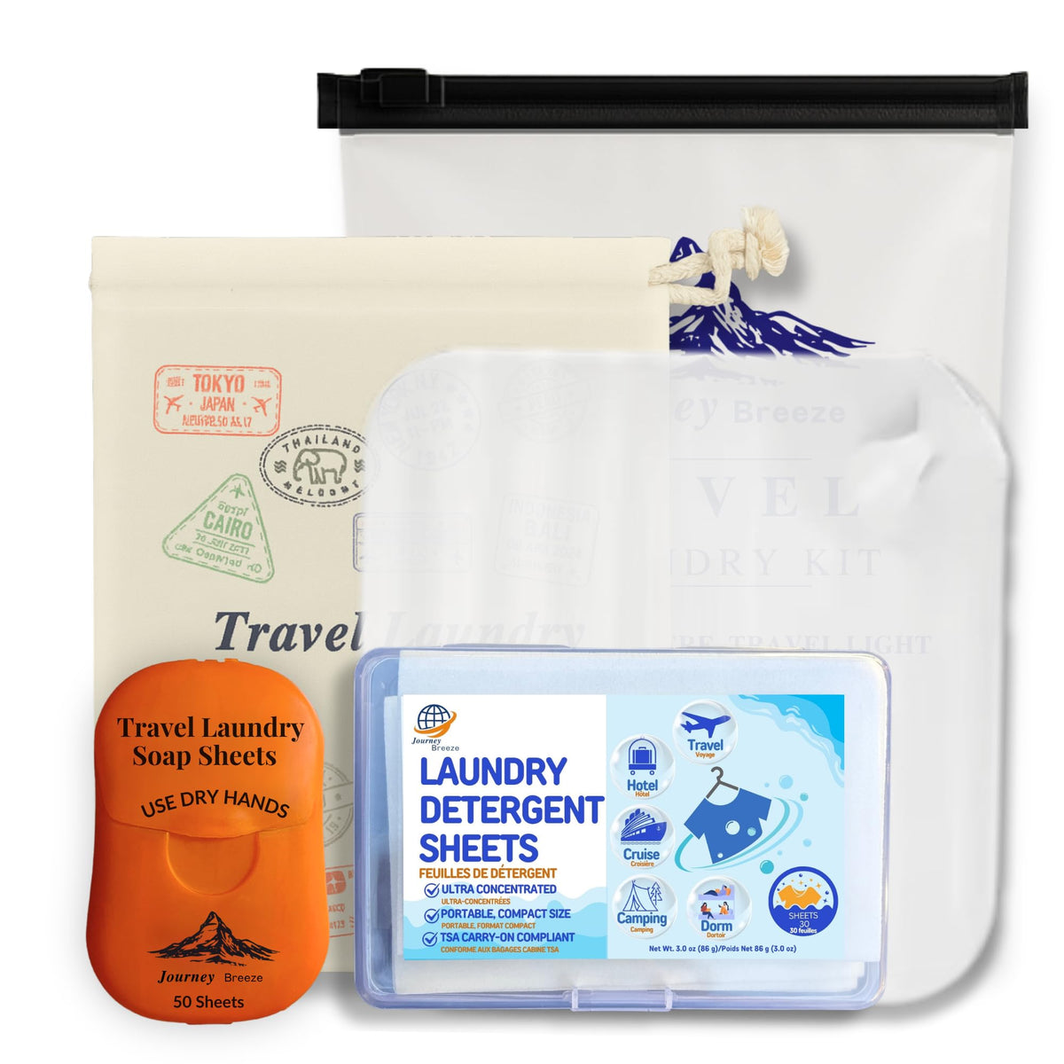 Travel Laundry Detergent Sheets with 50 Pocket Laundry Sheets (5-Pack Laundry Kit)