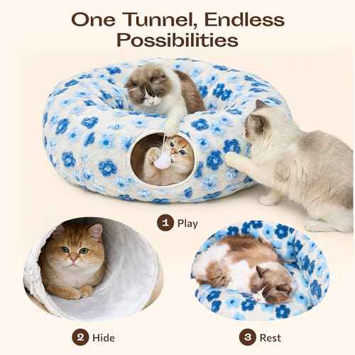 Indoor Cat Tunnel with Donut Bed (Blue Blossom)