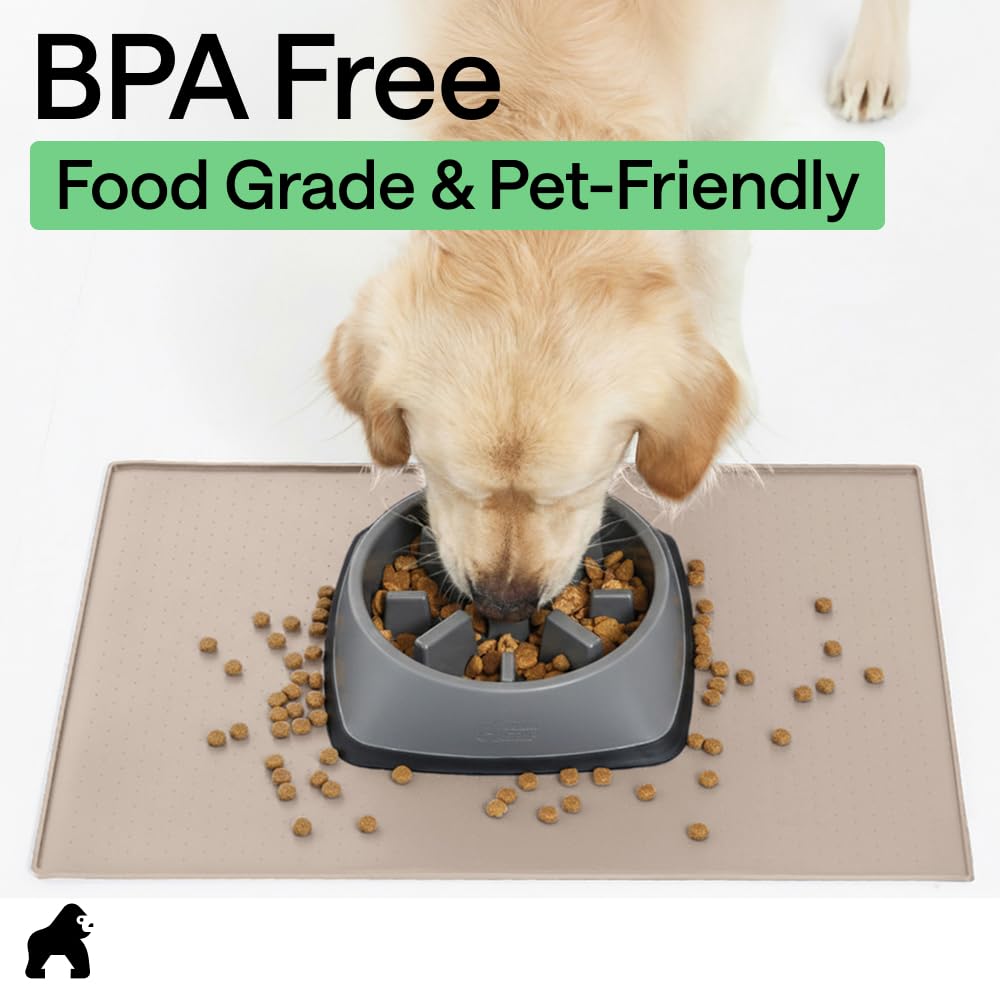 Dog Food Mat 100% Waterproof Silicone (Cream / 16"l X 10"w)