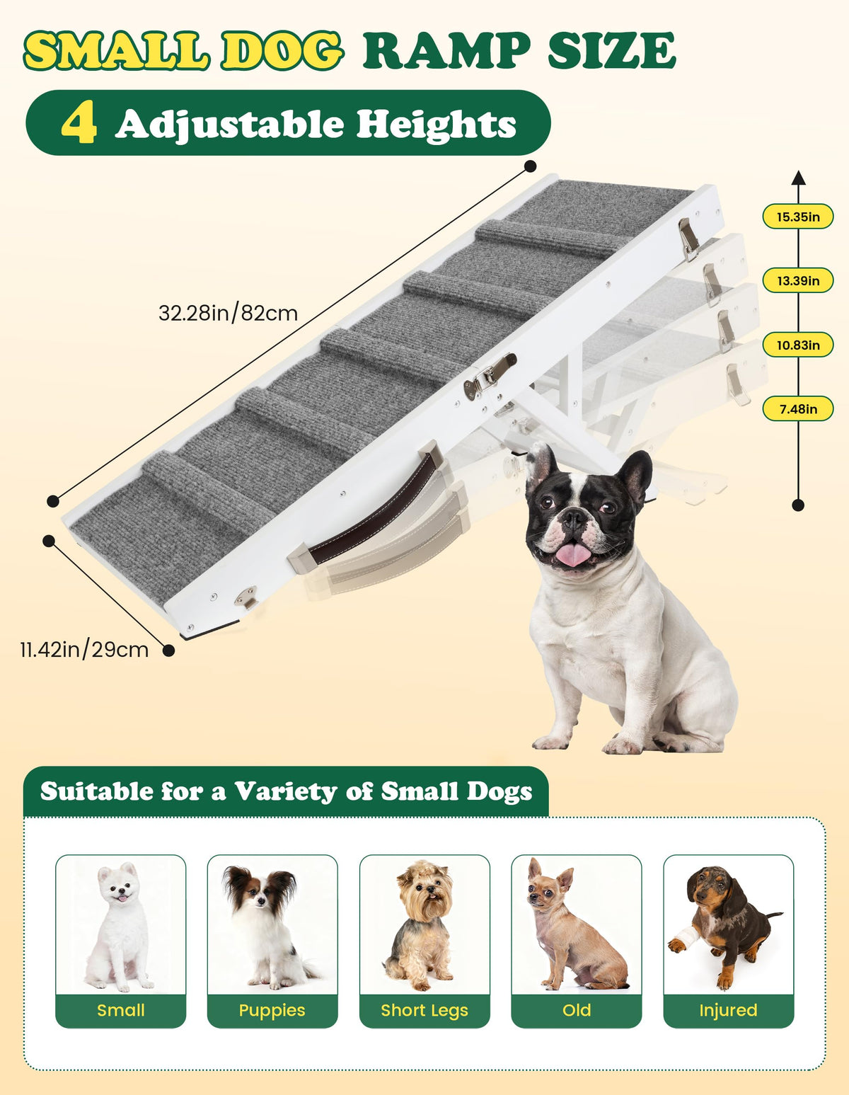 Dog Ramp for Small Dogs Foldable Pet Ramp for Couch Sofa (White / Up to 30 lbs)