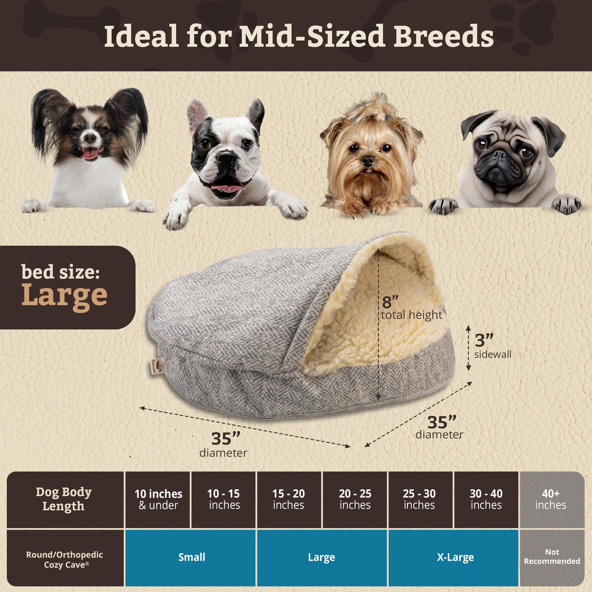 Cozy Cave Dog Bed (35.0"L x 35.0"W x 8.0"Th / Palmer Dove)
