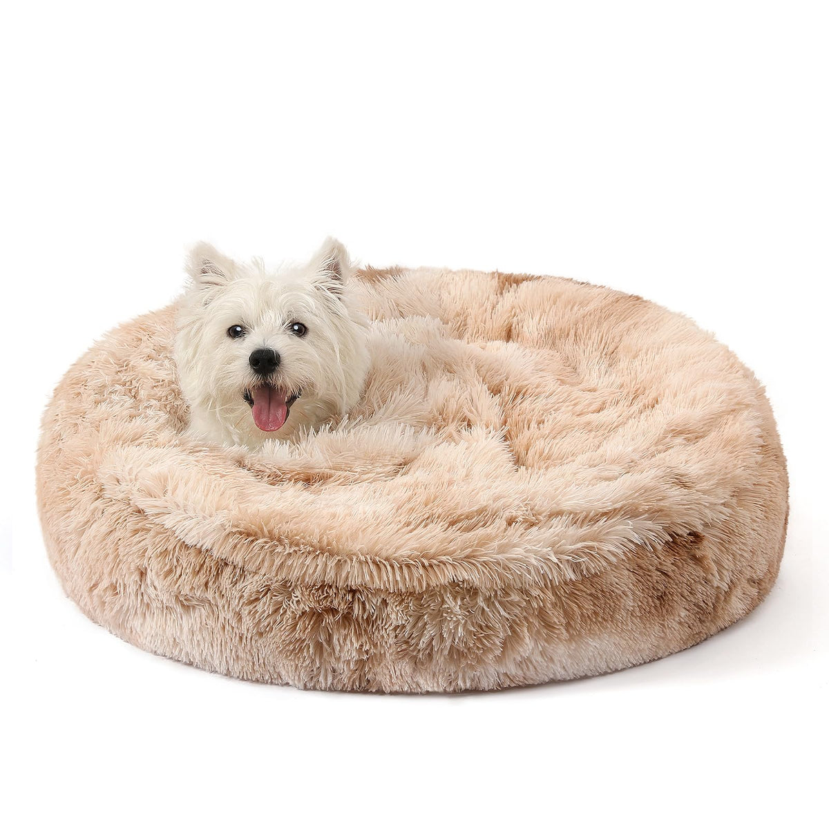 Calming Donut Dog Bed (Gradient BeigeBrown / Medium 25.5''x25.5''x9'')