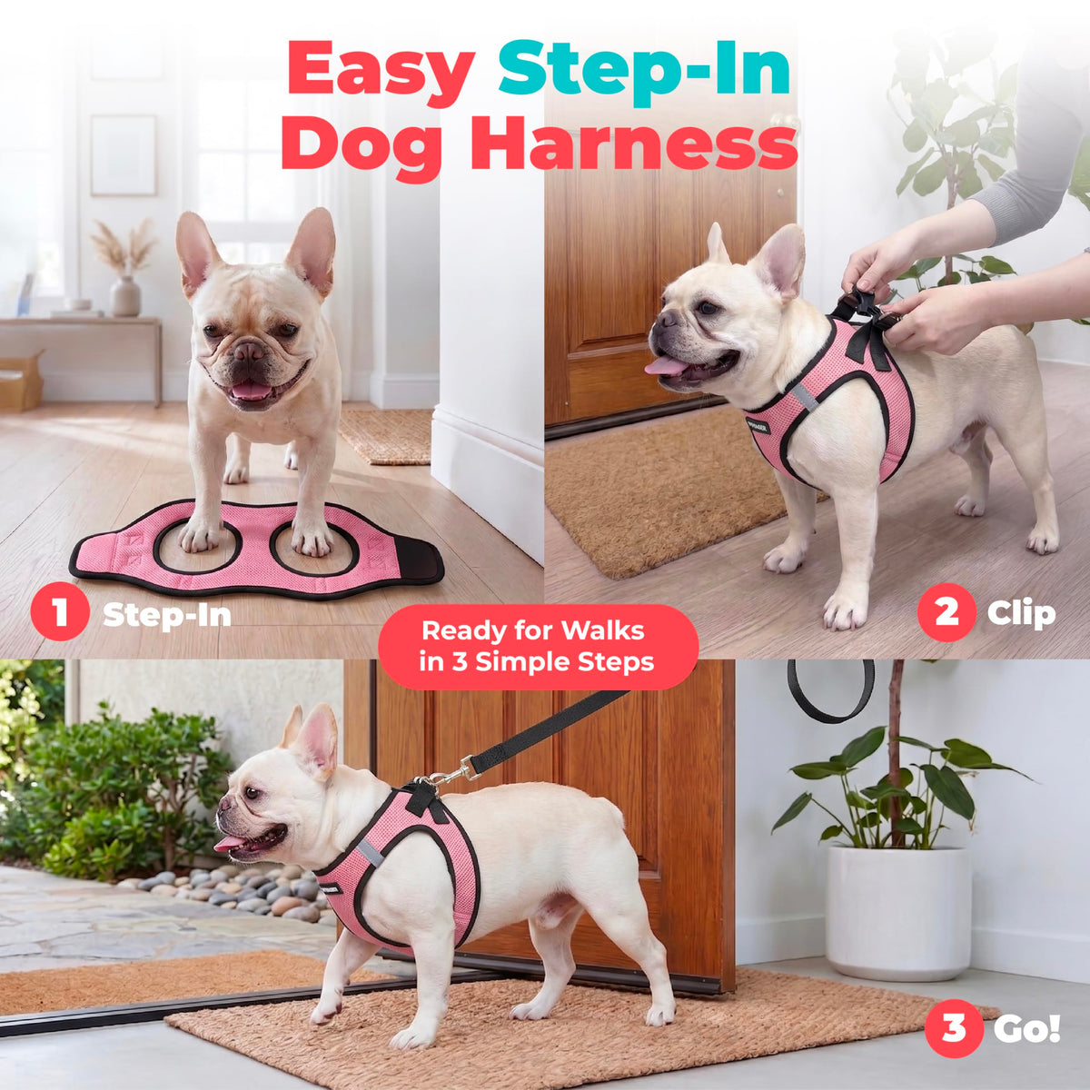 Voyager Step in Air Dog Vest Harness (Pink/Black Trim / XS (Chest: 13 - 14.5"))