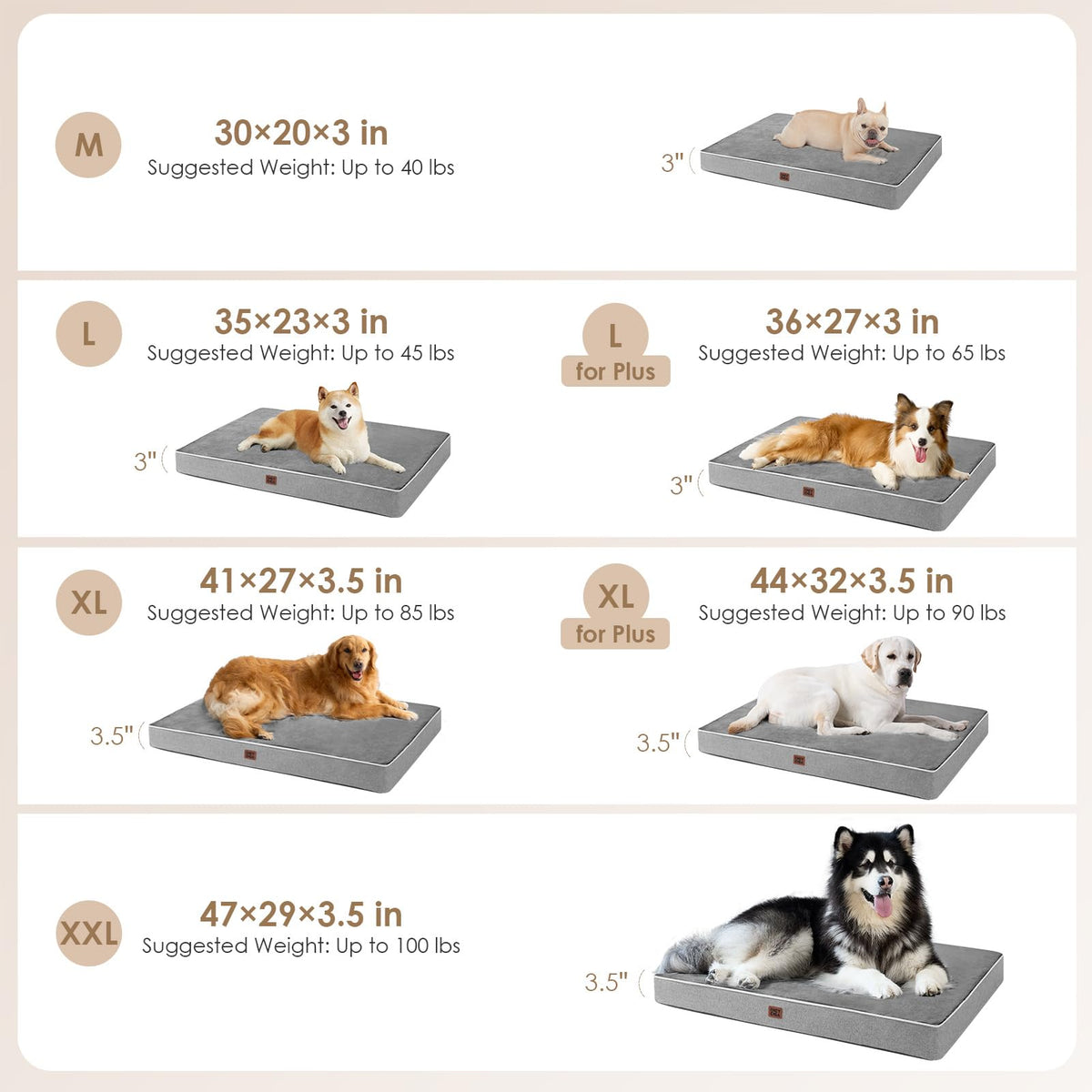 XXL Orthopedic Dog Crate Bed with Memory Foam (Grey / 47*29*3.5 Inches)