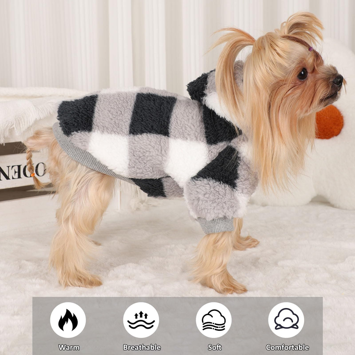 Dog Sweaters for Small Dogs (XX-Small (Chest 10 in) / Black Grid)
