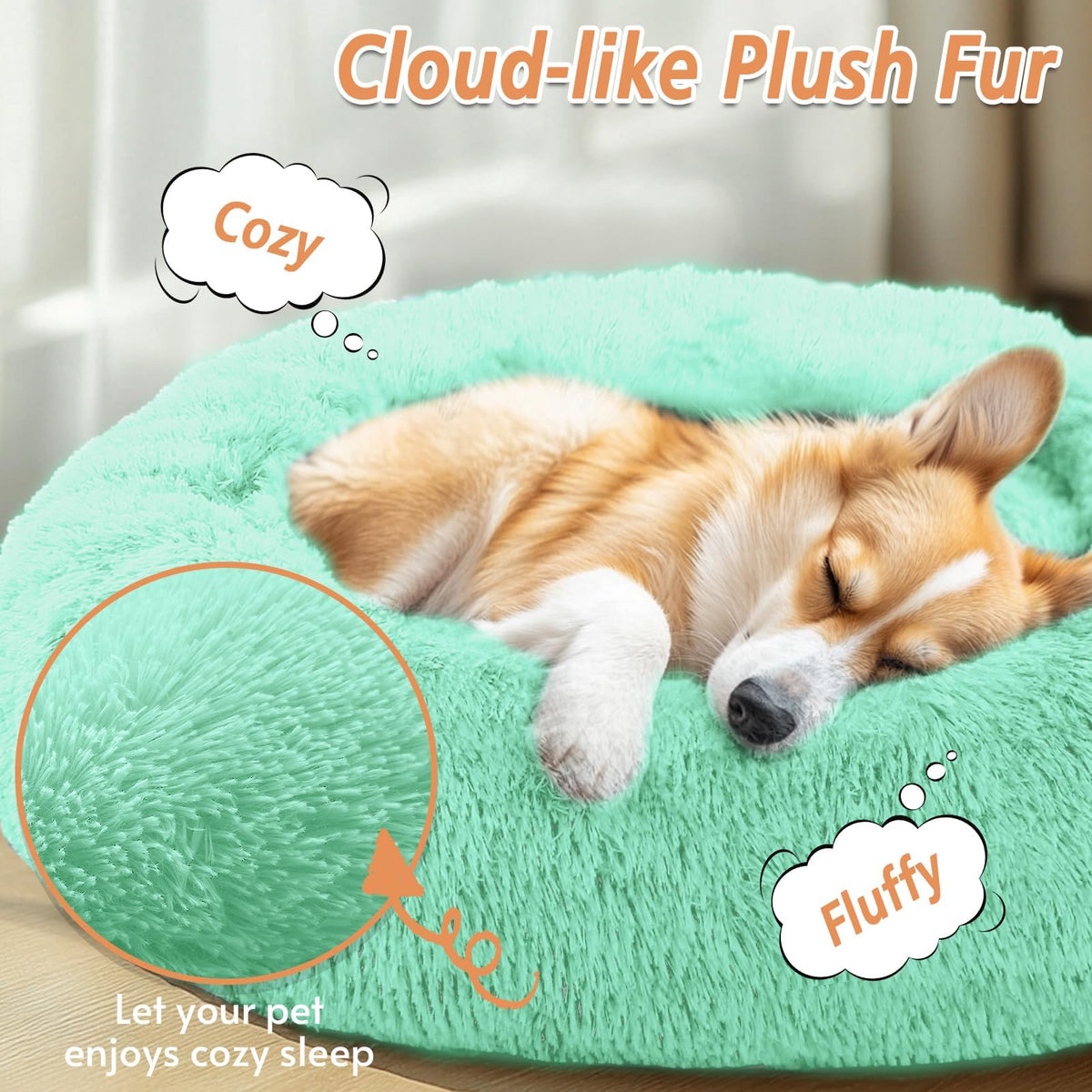 Calming Dog Bed Medium Size Dog (Mint Green / 27.0"L x 27.0"W x 8.0"Th)