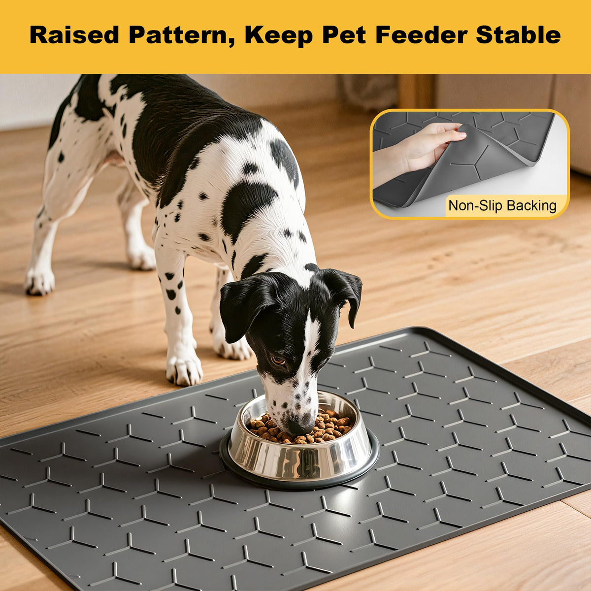 Silicone Dog Cat Food Bowl Mat (L-34''X22'' / Dark Gray)