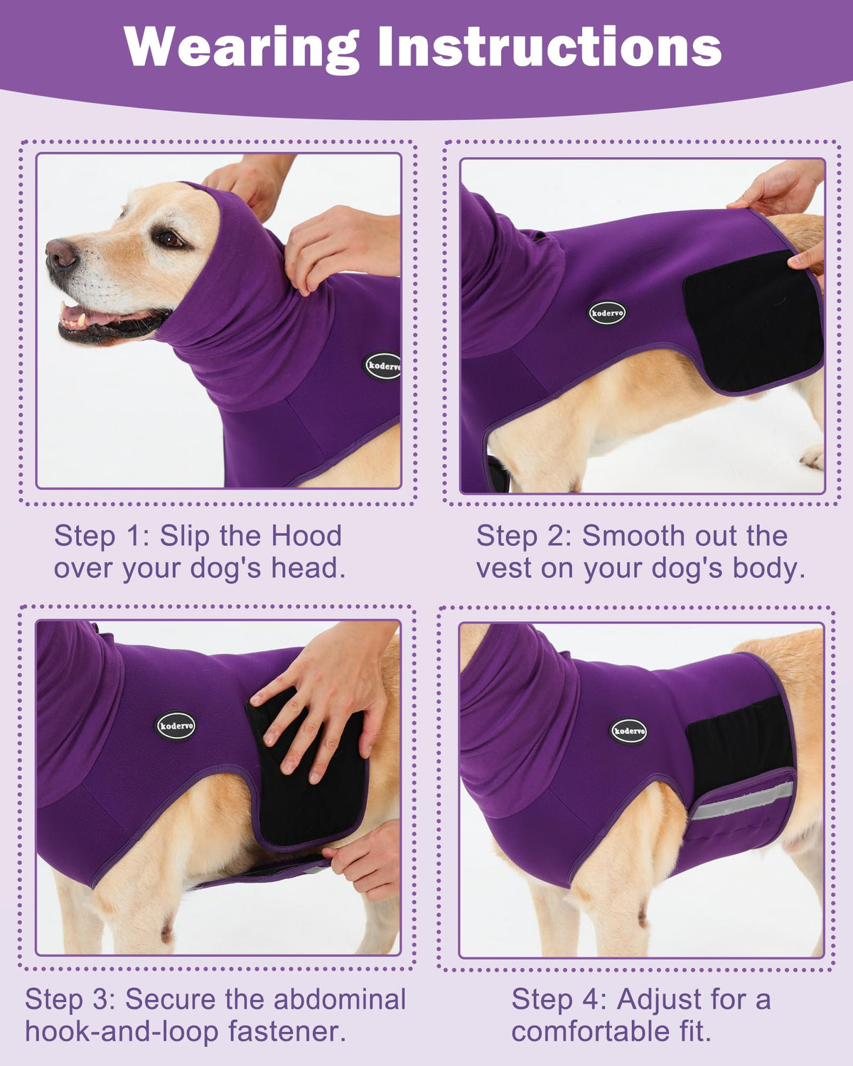 Dog Anxiety Vest with Hood (Purple / Large)