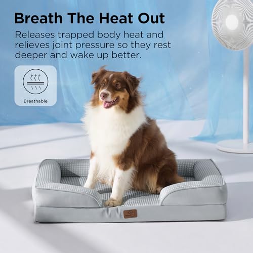Cooling Dog Beds Large Sized Dog Washable Original Design (Cooling Grey / 35"l X 25"w X 6.5"th)