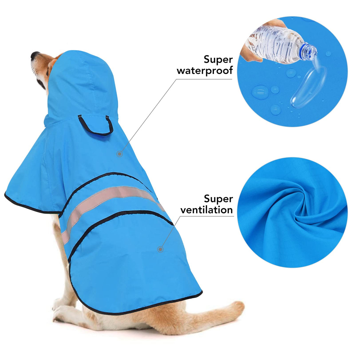 Dog Raincoat Waterproof Dog Rain Jacket with Leash Hole (Small / Blue)