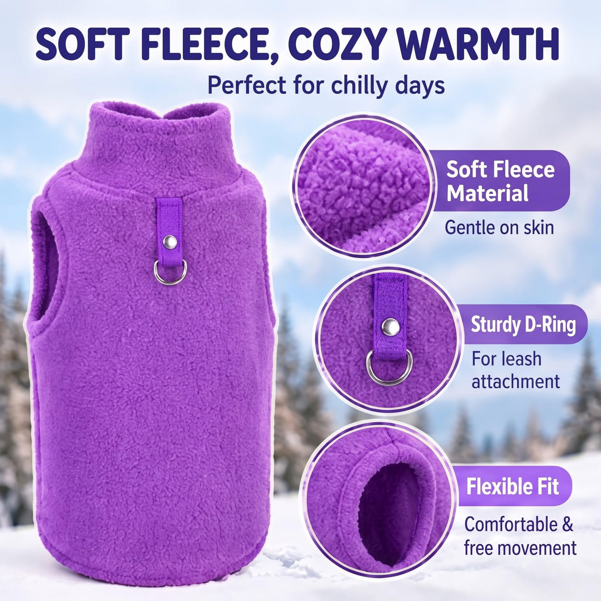 4 Pcs Stretch Fleece Dog Sweater (Purple, Blue, Rose, Red / M)