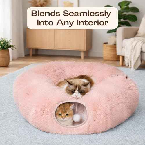 Indoor Cat Tunnel with Donut Bed (Pink)