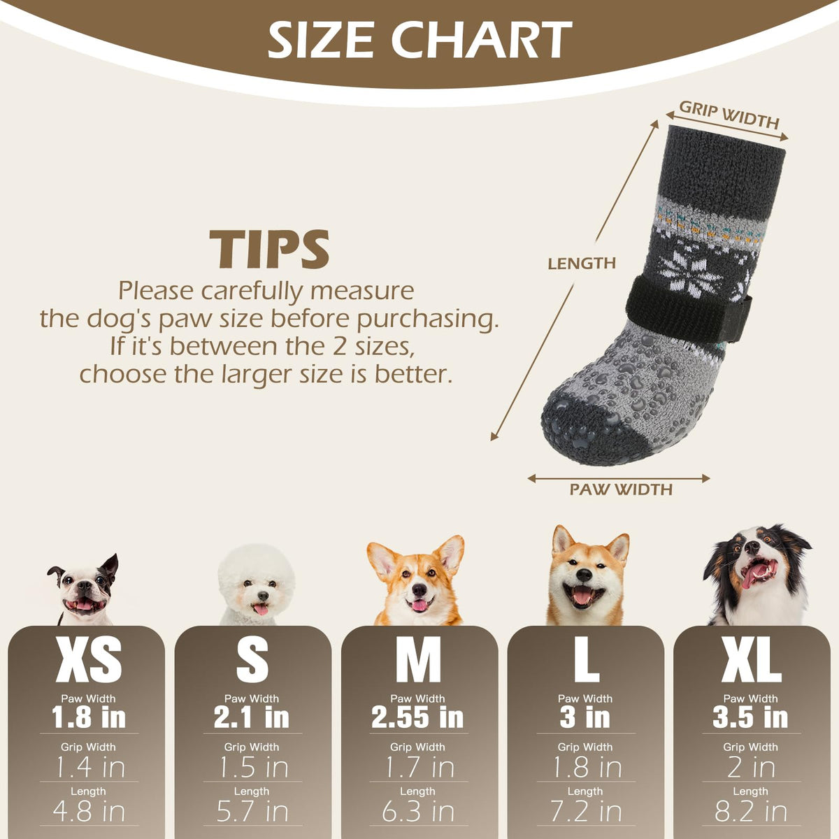 Anti Slip Dog Socks to Prevent Licking Paws for Hot Pavement (Light Gray / Medium)