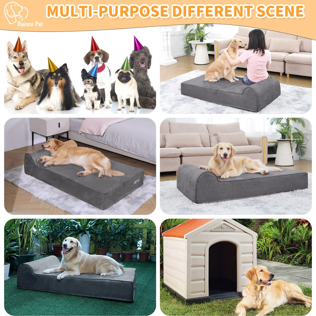 Orthopedic Dog Beds for Large Dogs (60.0"L x 48.0"W x 7.0"TH / Premium Version-Grey)