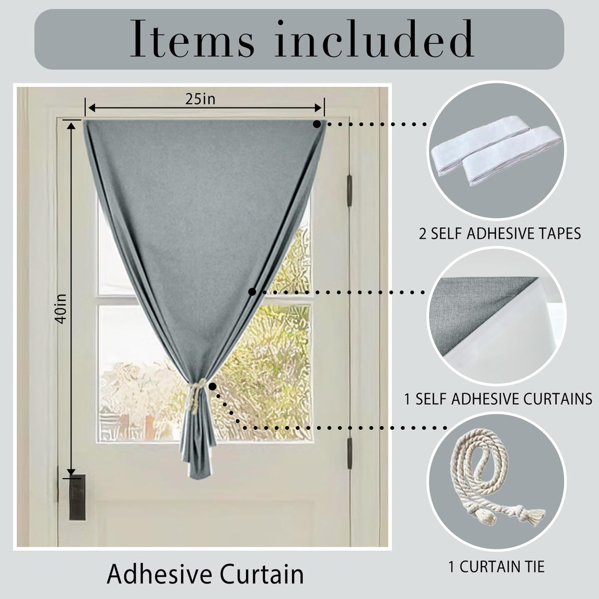 100% Blackout French Door Curtains (24"W x 40"L (Pack of 1) / Light Grey)