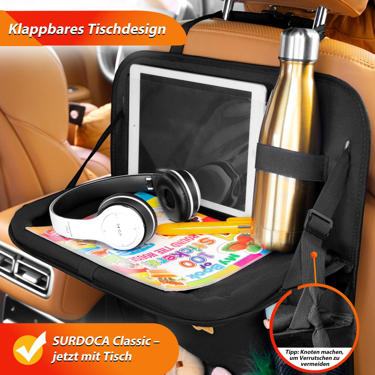 Backseat Car Organizer with Foldable Tray for Kids & Adults (Black (2 Pack))