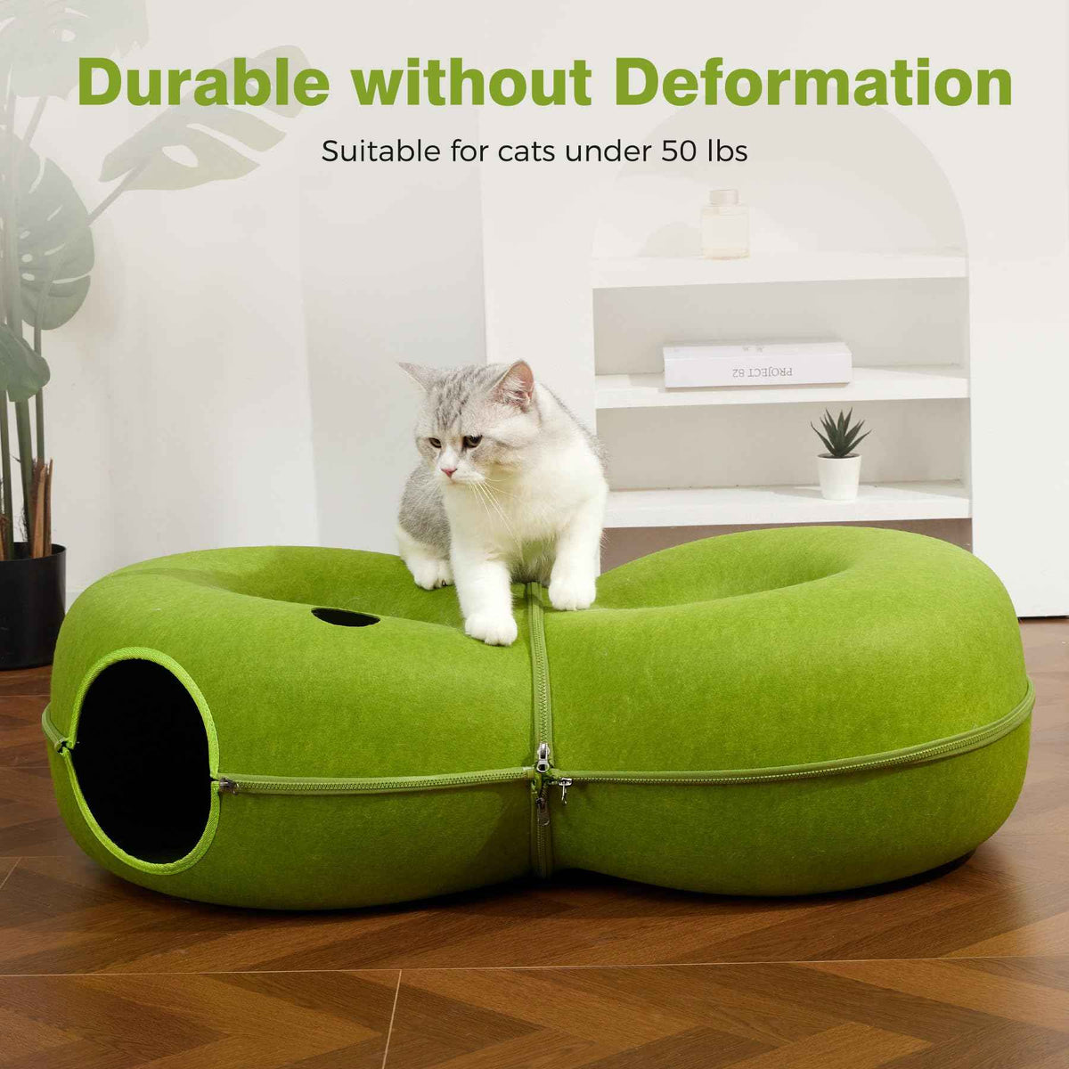 8 Shaped Large Cat Tunnel Bed for Indoor Cats (Green / Large (38 x 24 x 11 in))
