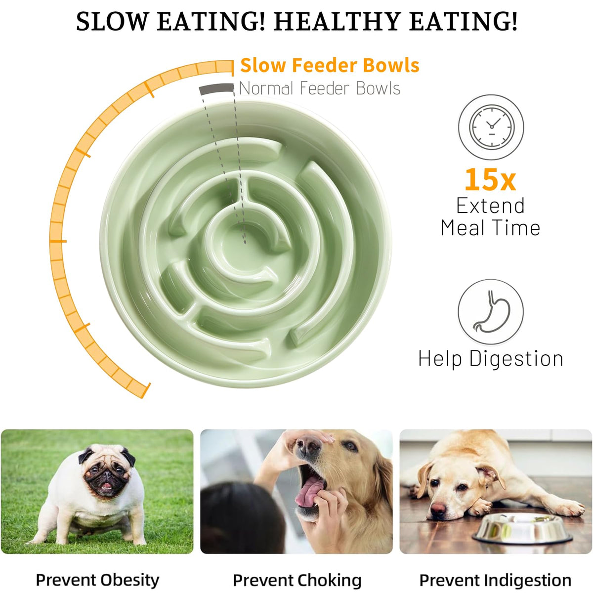 Ceramic Slow Feeder Dog Bowl (Green)