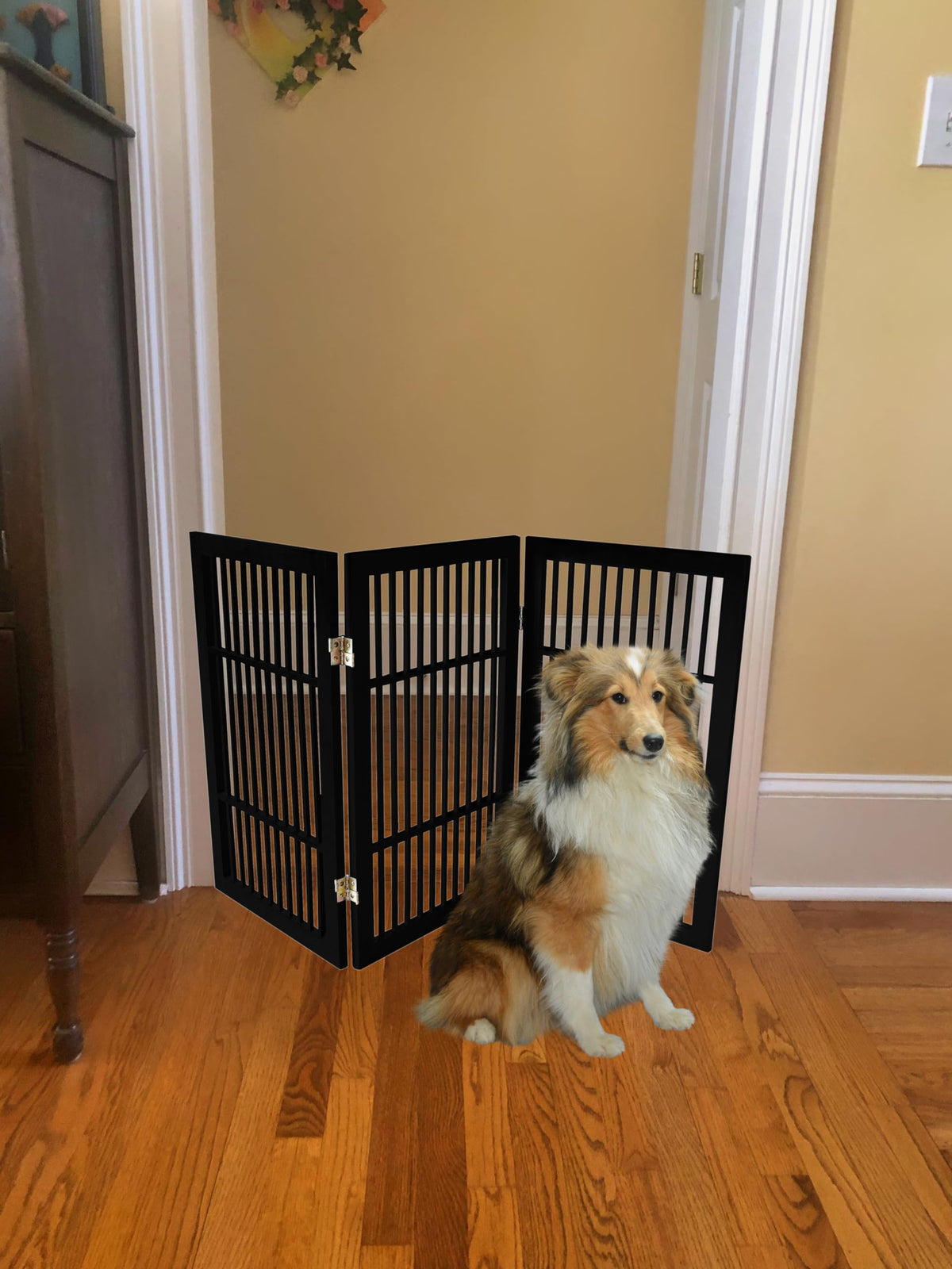 Pet Dog Gate Freestanding (3 Panel 30" Tall / Black Pet Gate)