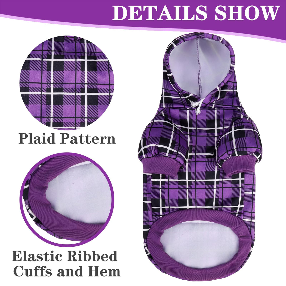 Plaid Dog Hoodie (Purple / S-Medium)