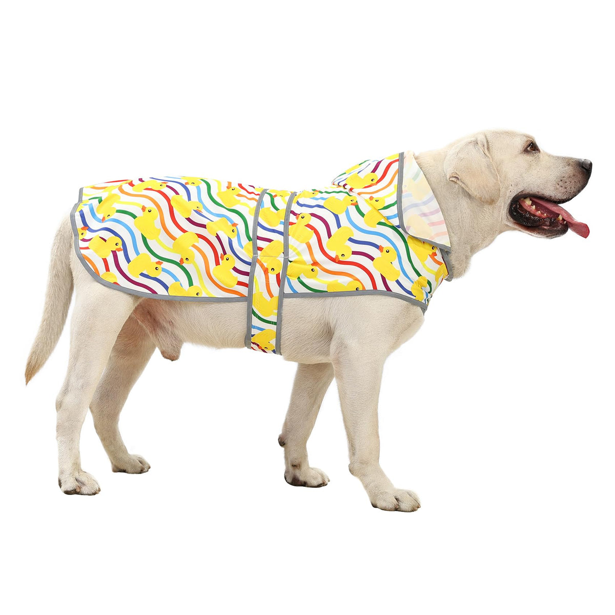 Dog Raincoat for Large Dogs Waterproof Jacket Hooded Rain Coats with Reflective Strips Leash Hole & Poncho Adjustable Fit (Rainbow Ducks / X-Large)