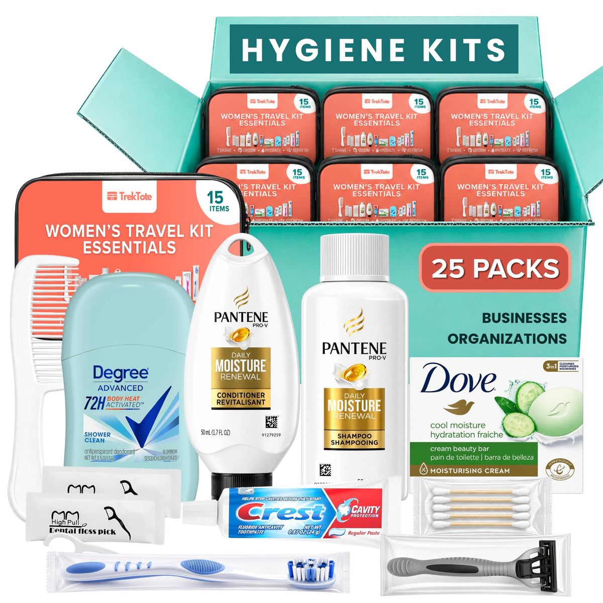 Hygiene Kits Bulk 25 Pack Womens Travel Size Toiletries for Care Packages (25 Pack)