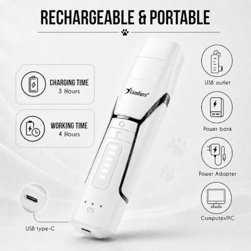Whisper Quiet Dog Nail Grinder with 360 Degree LED Light (White)