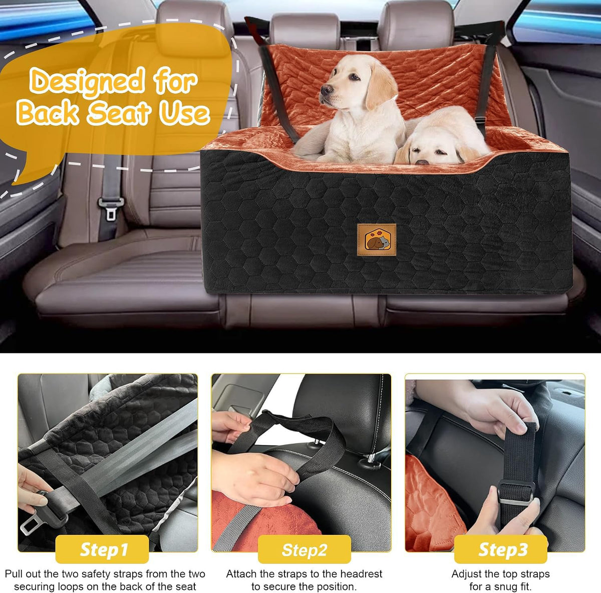 Dog Car Seat for Medium (Black/Red Brown / Large)