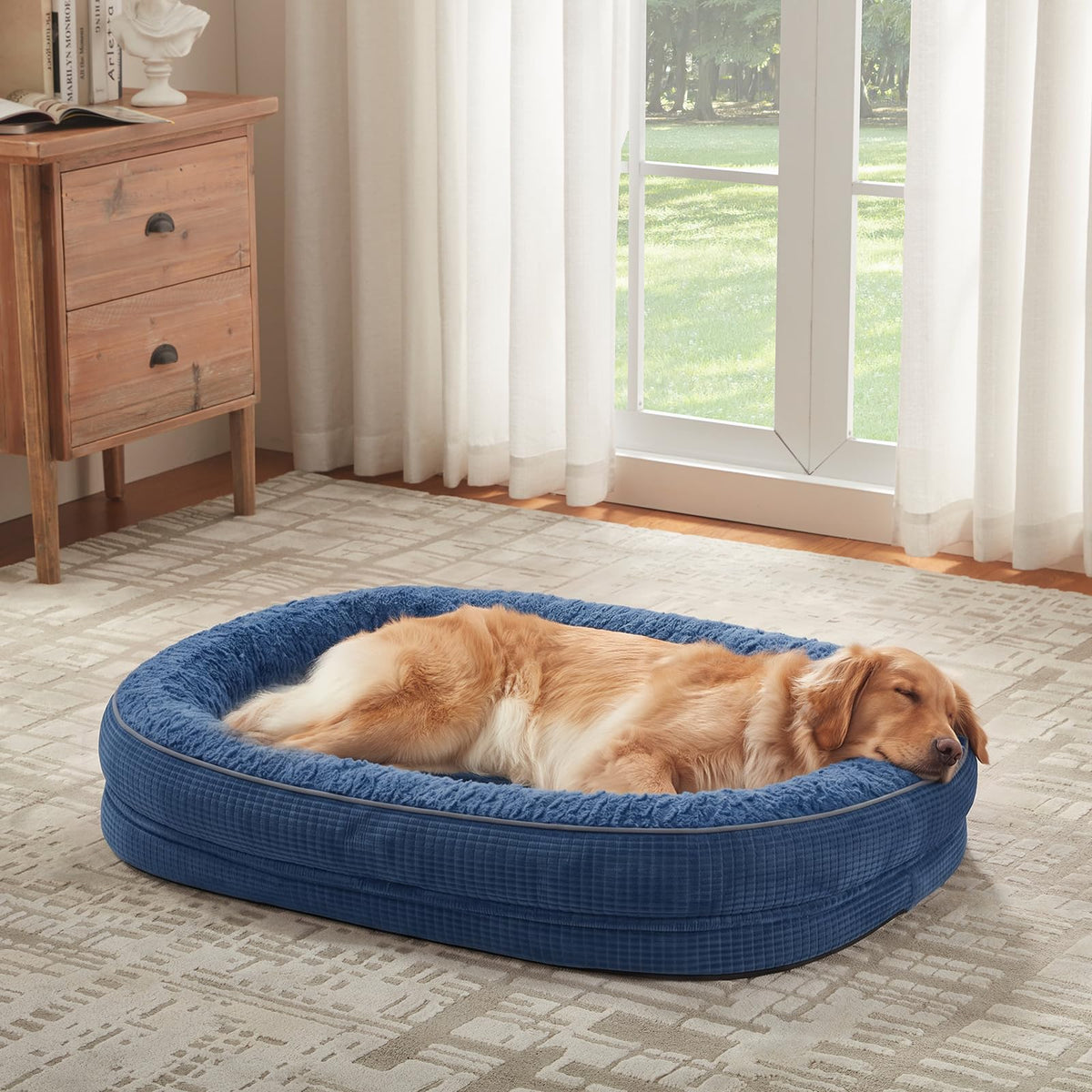 XXL Orthopedic Dog Bed for Large Dogs (Navy Blue / 48"l X 35"w X 7.5"th)