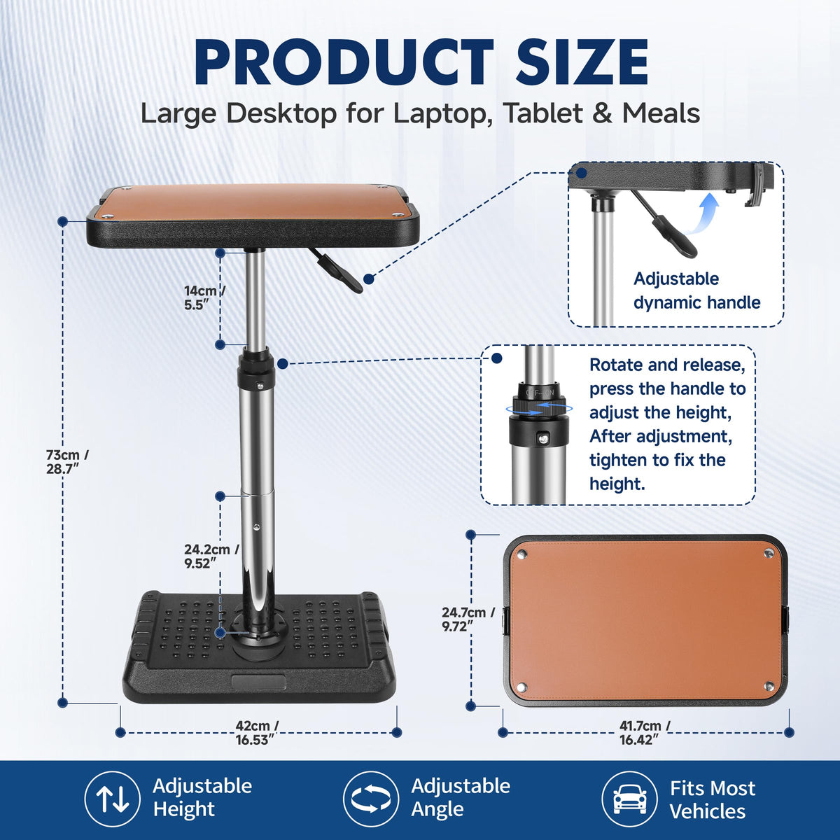 Compact Car Seat Tray Table with Premium Leather Mat (Large)
