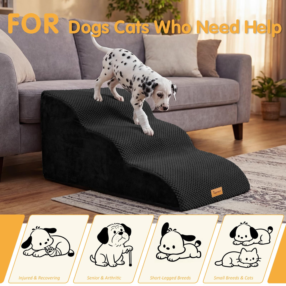 High Density Extended Foam Dog Ramp&Steps 3 Tiers (Black / 33.1*15.7*15.7)
