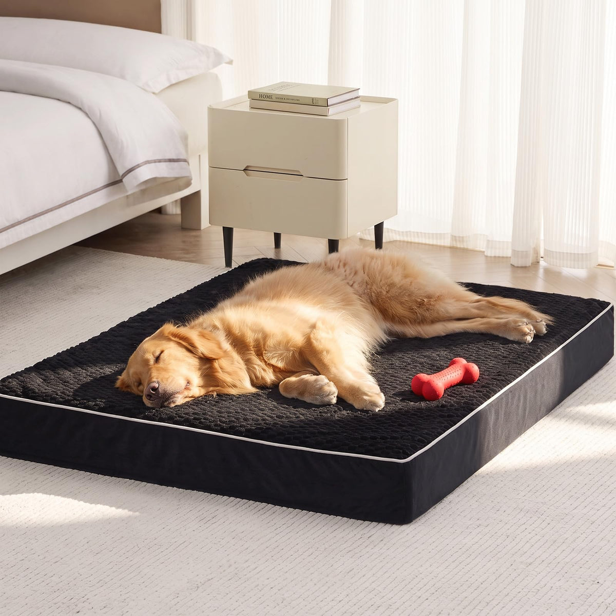 XL Waterproof Orthopedic Dog Bed for Crate Mat (Black / 44"L x 32"W x 4"Th)