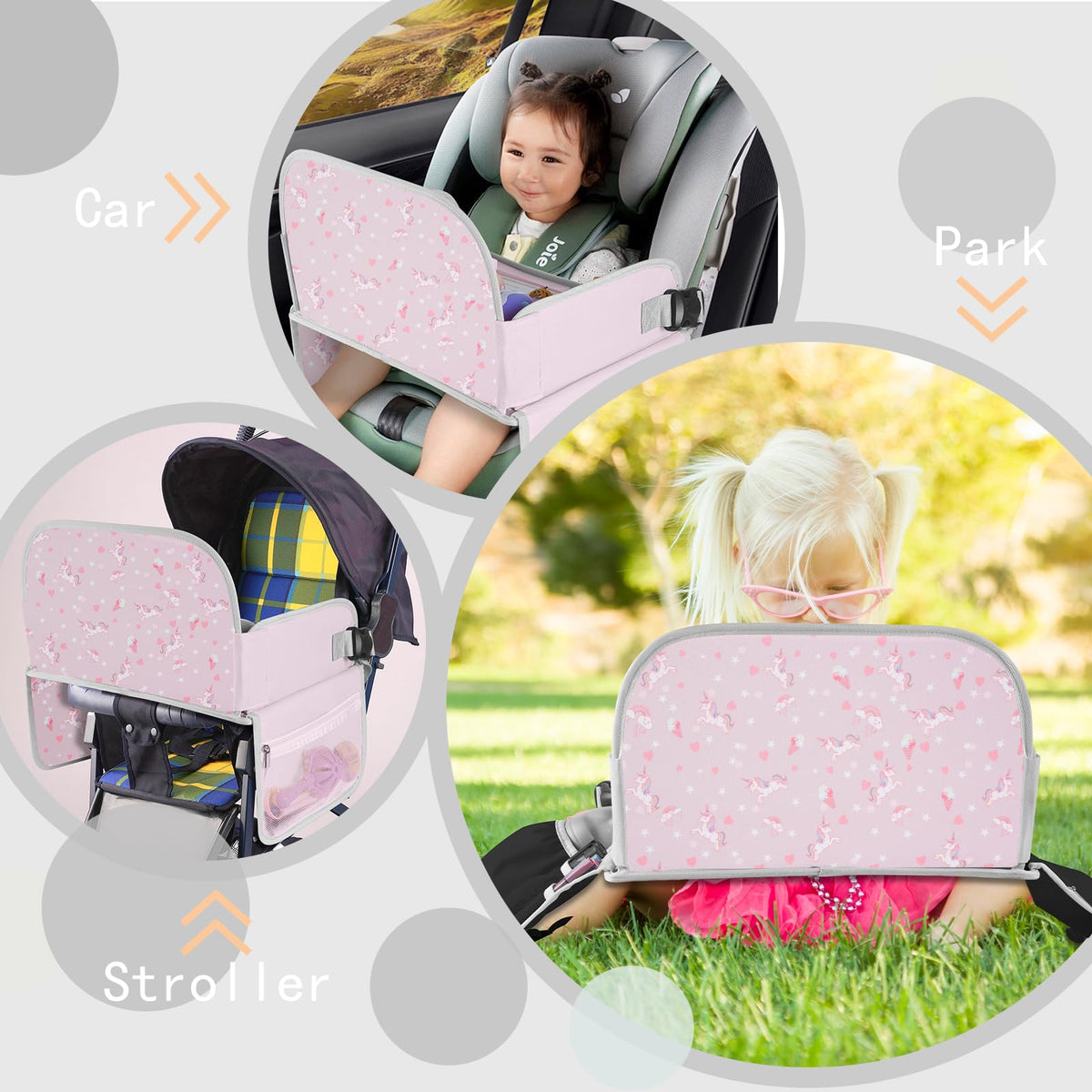 Kids Travel Tray for Toddler Car Seat (Light PurpleUnicorn)