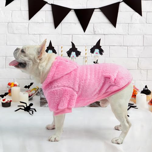 Fleece Dog Sweaters Hoodie for Small Medium Large Dogs Girls Boys (Small-Medium / Rose red)