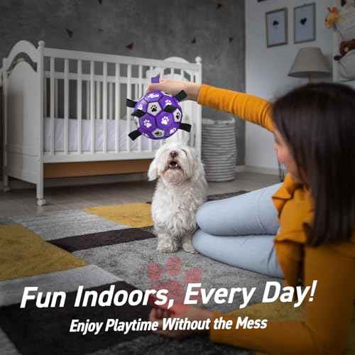 Dog Toys Soccer Ball with Straps (Purple White / 6 Inch)